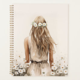 Junge Frau Wasserfarbe in Daisy Field Planer