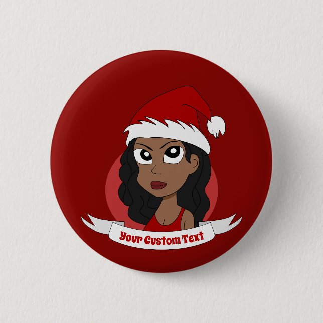 Junge Frau Weihnachts-Cartoon Button (Vorderseite)