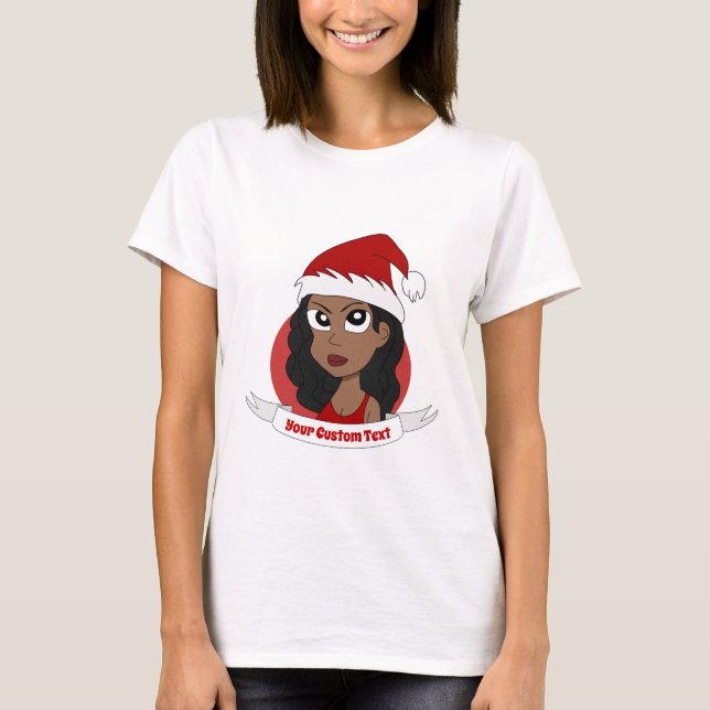Junge Frau Weihnachts-Cartoon T-Shirt (Vorderseite)