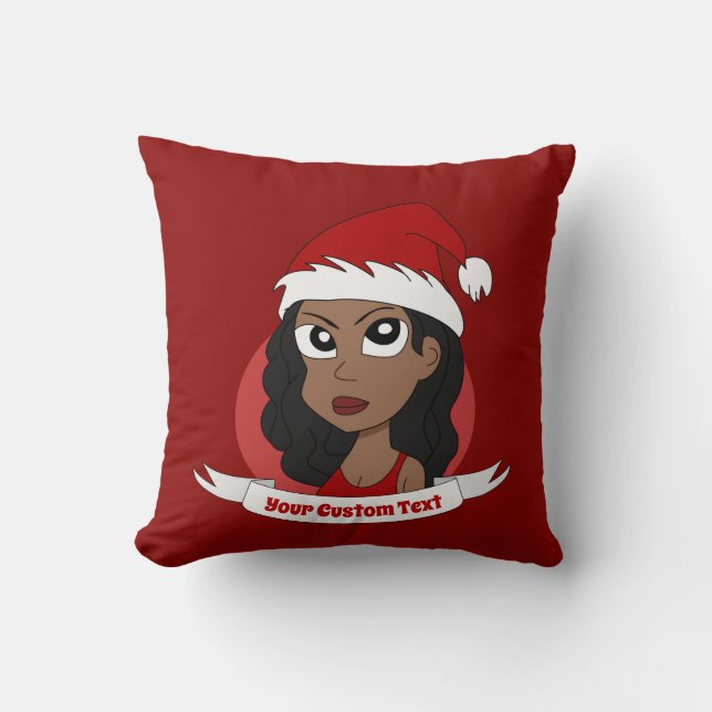 Junge Frau Weihnachts-Cartoon Throw Kissen (Vorderseite)