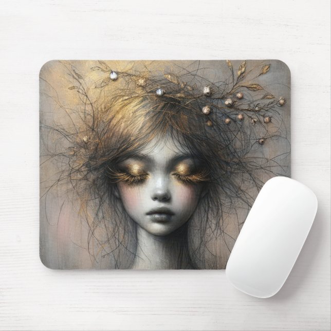 Junge Frauen mit goldenen Eyelashes Mousepad (Mit Mouse)