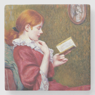 Junge Frauen mit rotem Haar lesen ein gutes Buch Steinuntersetzer