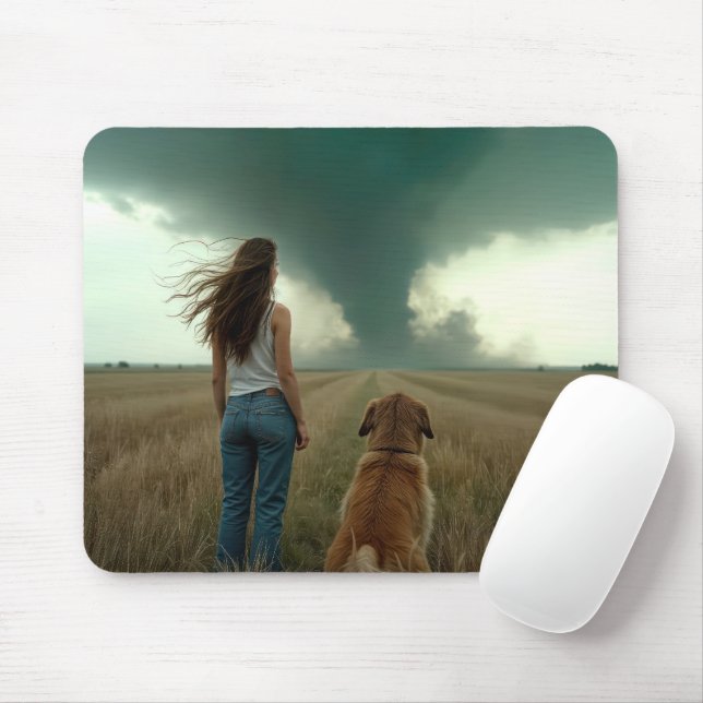 Junge Frauen und Hunde sehen einen Tornado Mousepad (Mit Mouse)