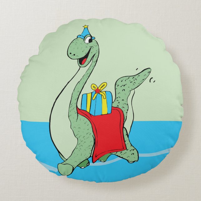 Junge, Geburtstag Dinosaurier Rundes Kissen (Vorderseite)