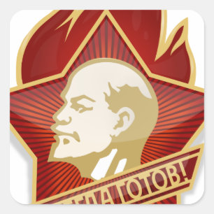 Junge gehen mit Kommunisten der Sowjetunion Lenin Quadratischer Aufkleber