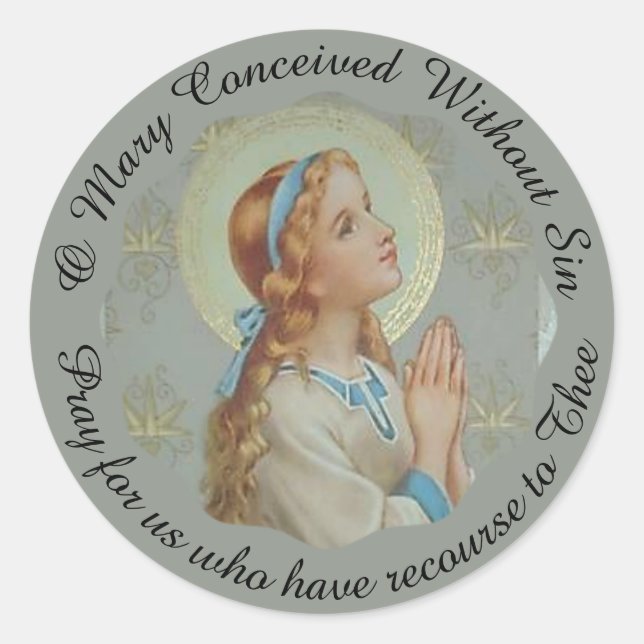 Junge gesegnete Mutter Mary beten Runder Aufkleber (Vorderseite)
