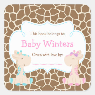 Junge & Girl Giraffe Pink & Blue Dusche Buchzeiche Quadratischer Aufkleber