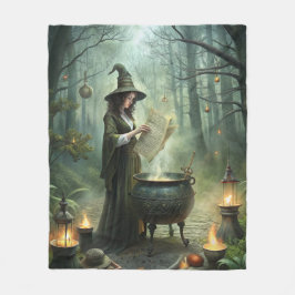Junge Hexe im Mystischen Wald Ritual Fleecedecke