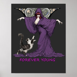 Junge Hexe und Katze Art Nouveau T-Shirt für immer Poster