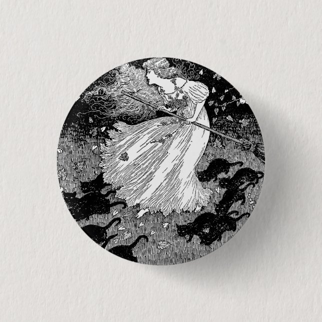 Junge Hexe und schwarze Katzen Button (Vorderseite)