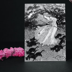 Junge Hexe und schwarze Katzen Karte