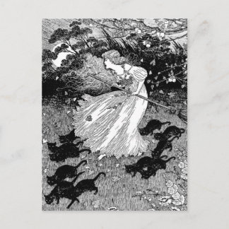 Junge Hexe und schwarze Katzen Postkarte