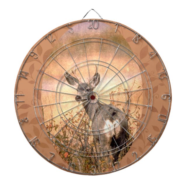 Junge Hirsche in Wildblumen mit grungy Texture Art Dartscheibe (vorne)