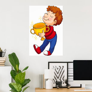 Junge Holding Golden Trophy Award Gewinner Poster