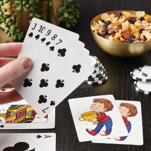 Junge Holding Golden Trophy Award Gewinner Spielkarten