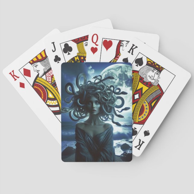 Junge Hübsche Medusa am Mond und Ozean Spielkarten (Rückseite)