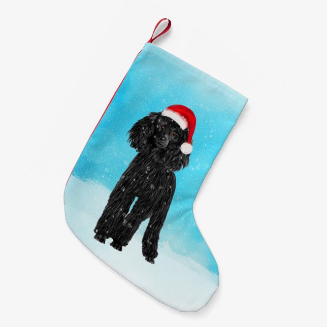 Junge Hunde sitzen mit Weihnachtsmannmütze im Schn Kleiner Weihnachtsstrumpf (Vorderansicht (hängend))