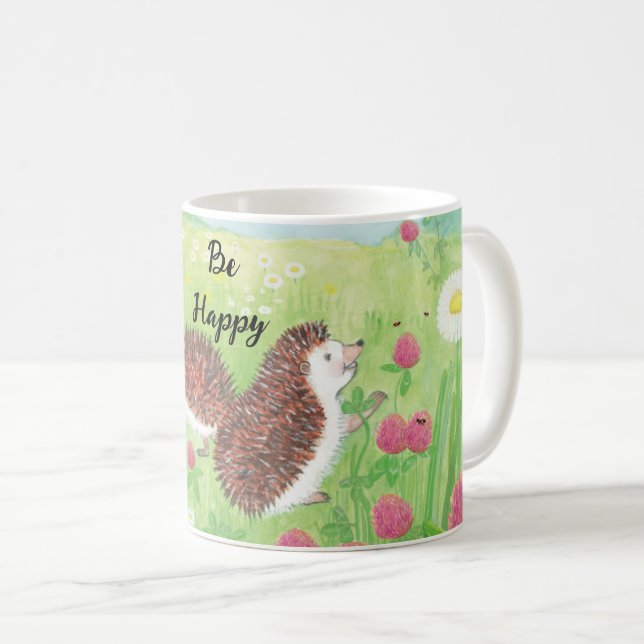Junge Igel auf der Wiese Be Happy Kaffeetasse (VorderseiteRechts)