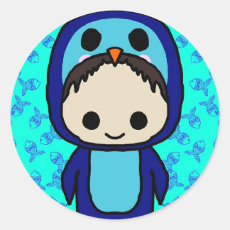 Junge im Anzug Penguin (Kawaii Club) Runder Aufkleber