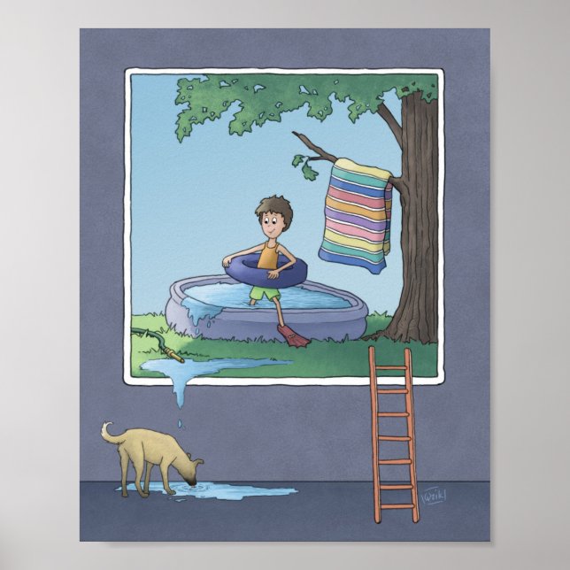 Junge im Planschbecken Poster (Vorne)