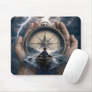Junge im Ruderboot, geführt von Kompass Mousepad