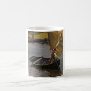 Junge in einem Sailboat am Fluss (von Magnus Encke Kaffeetasse