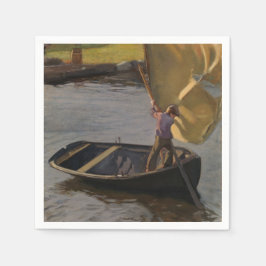 Junge in einem Sailboat am Fluss (von Magnus Encke Serviette
