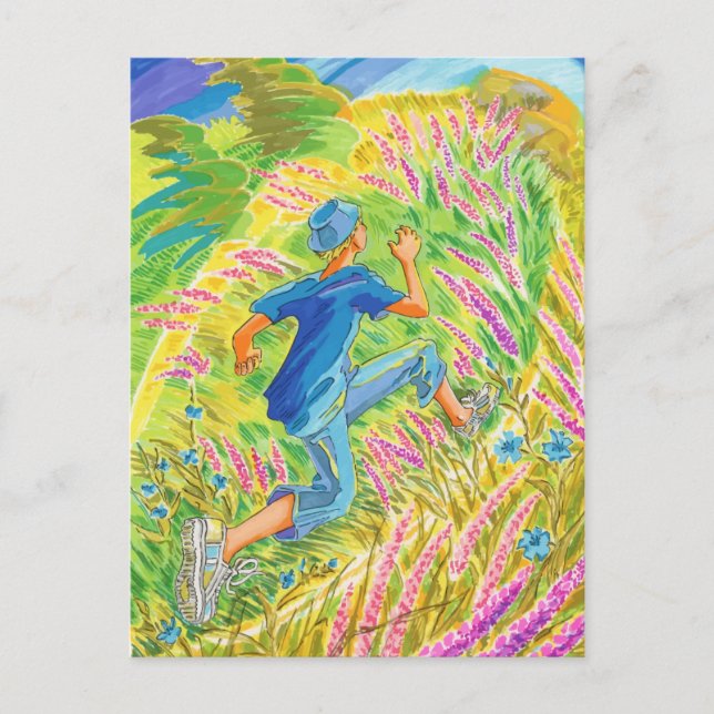 Junge in Lavender Field Postkarte (Vorderseite)
