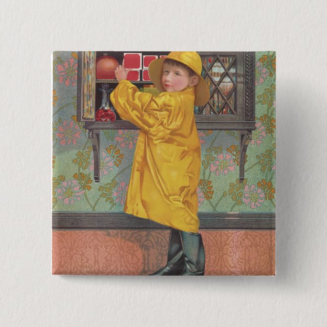 Junge in Raincoat Button (Vorderseite)