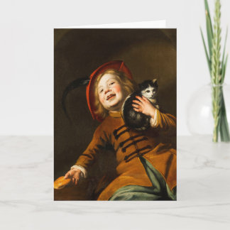 Junge in Red Cap Holding Kitten von Judith Leyster Karte