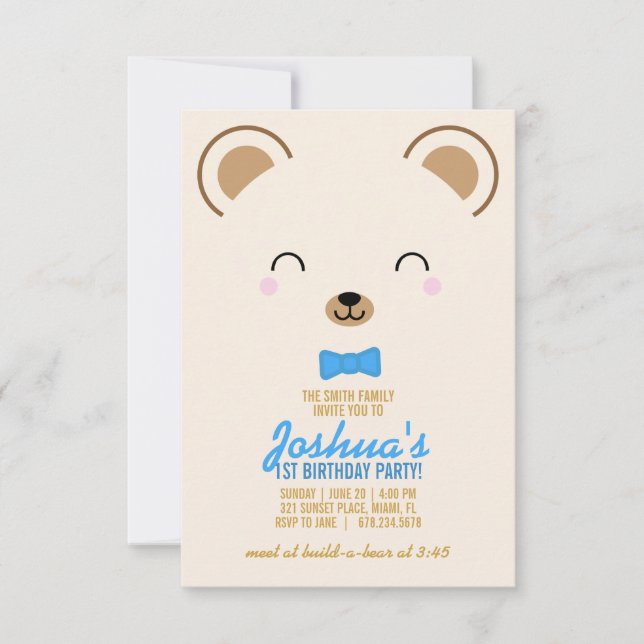 Junge JA ALGE Teddy BAR BIRTHDAY Party blau Einladung (Vorderseite)