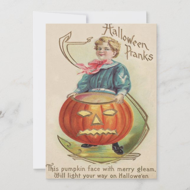 Junge Jack O Lantern Kürbis Gedicht (Vorderseite)