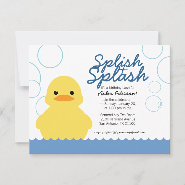 Junge JEDES ALTER Gummi DUCKY BIRTHDAY Party Einladung (Vorderseite)