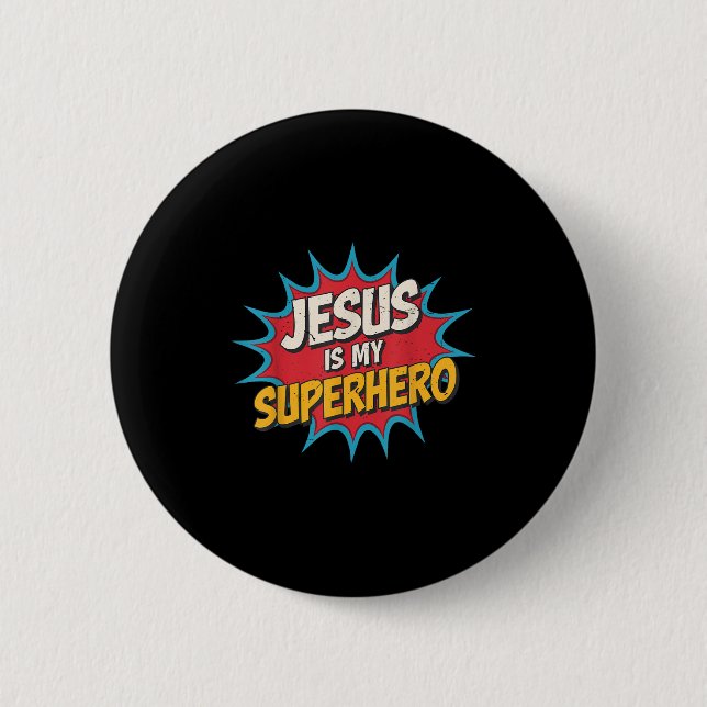 Junge Jesus ist mein Superheld Christlicher Gott S Button (Vorderseite)