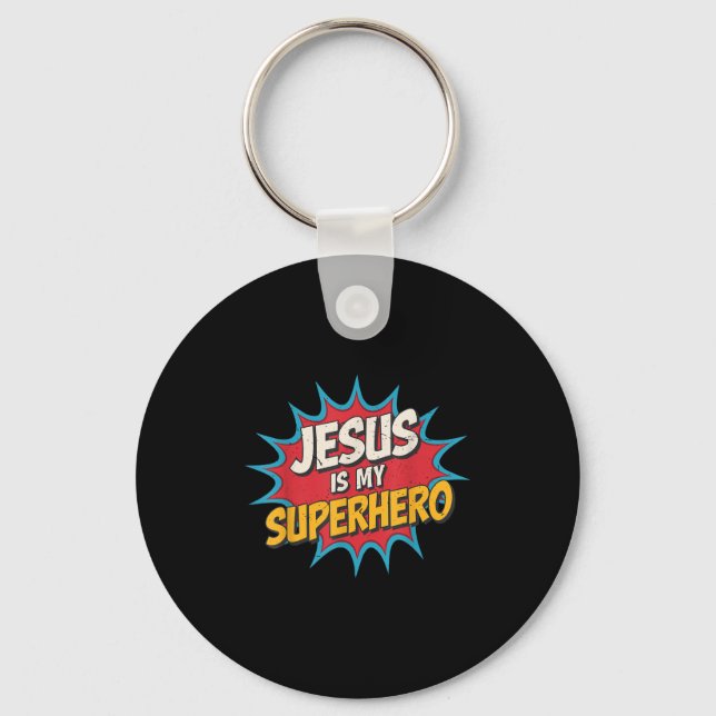 Junge Jesus ist mein Superheld Christlicher Gott S Schlüsselanhänger (Vorderseite)