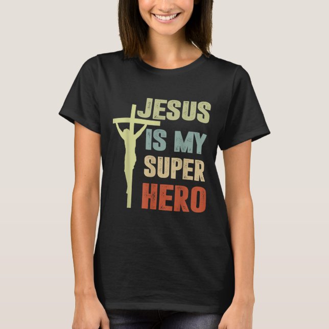 Junge Jesus ist mein Superheld Christlicher Gott S T-Shirt (Vorderseite)