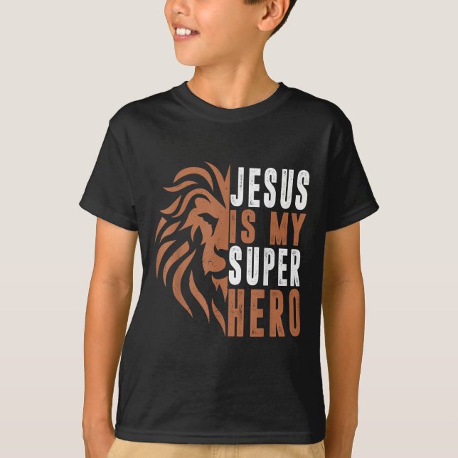 Junge Jesus ist mein Superheld Christlicher Gott S T-Shirt (Vorderseite)