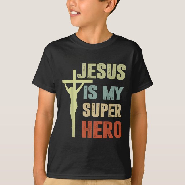Junge Jesus ist mein Superheld Christlicher Gott S T-Shirt (Vorderseite)