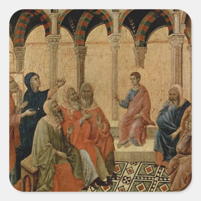 Junge Jesus lehrt im Tempel Quadratischer Aufkleber (Vorderseite)