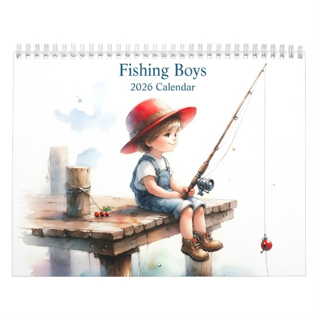 Junge Jungen fischen 12-monatige Mauer 2026 Kalender (Titelbild)