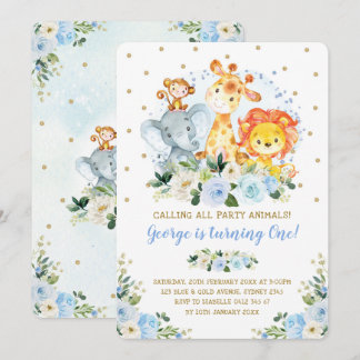 Junge Jungle Safari Blue Floral Wild Ein Geburtsta Einladung