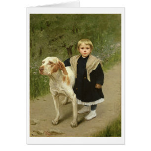 Junge Kinder und ein großer Hund (Öl auf Leinwand)