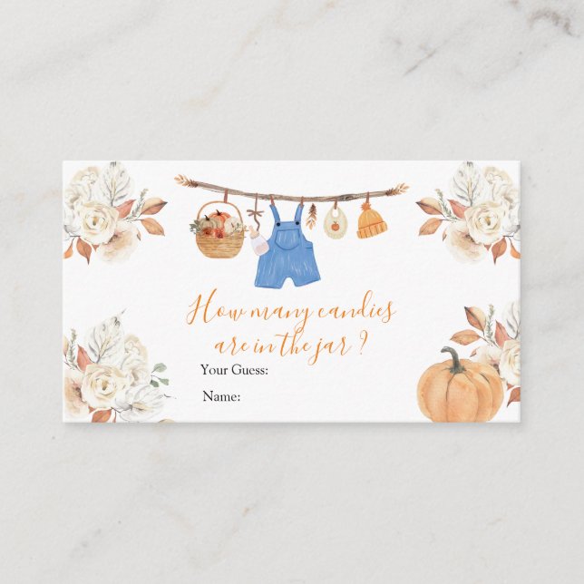 Junge Kleidung Pumpkin Baby-Dusche wie viele Candi Begleitkarte (Vorderseite)