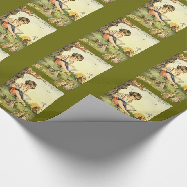 Junge las unter Baum mit Kaninchen Geschenkpapier (Ecke)