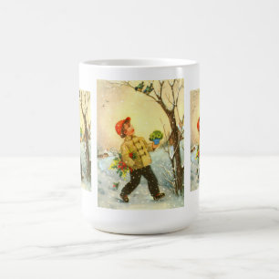 Junge läuft im Schnee Kaffeetasse