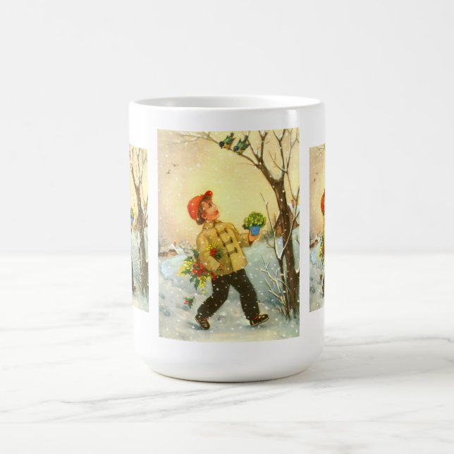 Junge läuft im Schnee Kaffeetasse (Mittel)