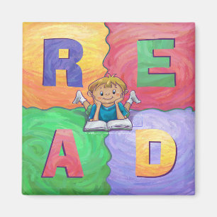 Junge lesen LESE farbenfrohe Magnet
