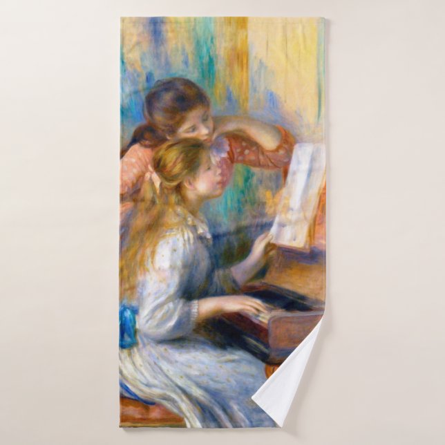 Junge Mädchen am Klavier, Renoir Badehandtuch (Badehandtuch)