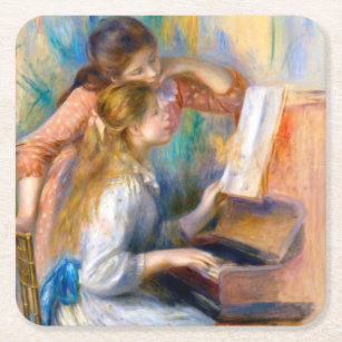 Junge Mädchen am Klavier, Renoir Rechteckiger Pappuntersetzer