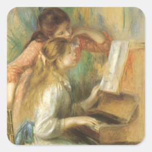 Junge Mädchen am Klavier von Pierre Renoir Quadratischer Aufkleber